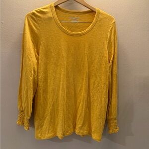 Chicos Mustard Yellow Smocked Cuff Long Sleeve Scoop Neck Top Size 2 Large